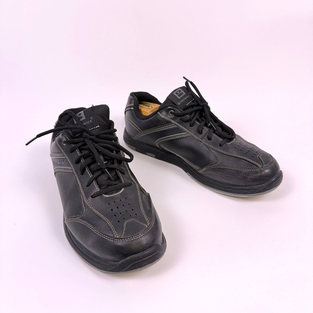 Brunswick Bowling Shoes Mens 12 Black Leather Lace Up Flex Slide Technology